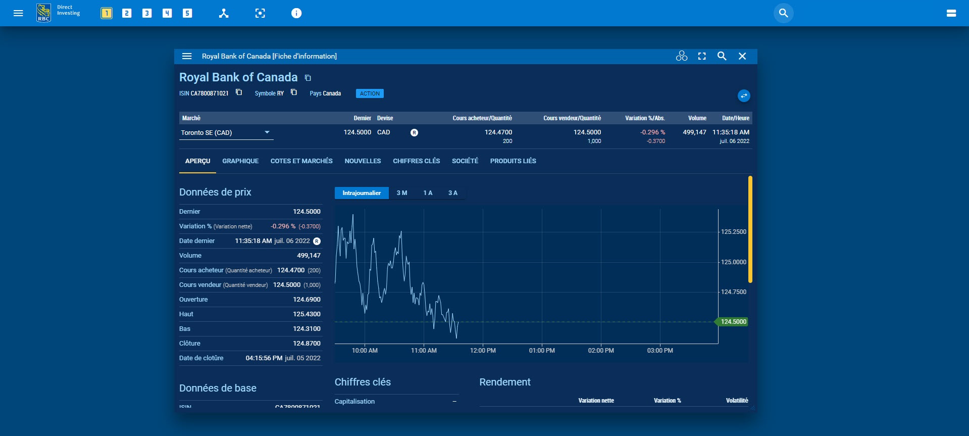 Ouverture d’un widget fiche d’information